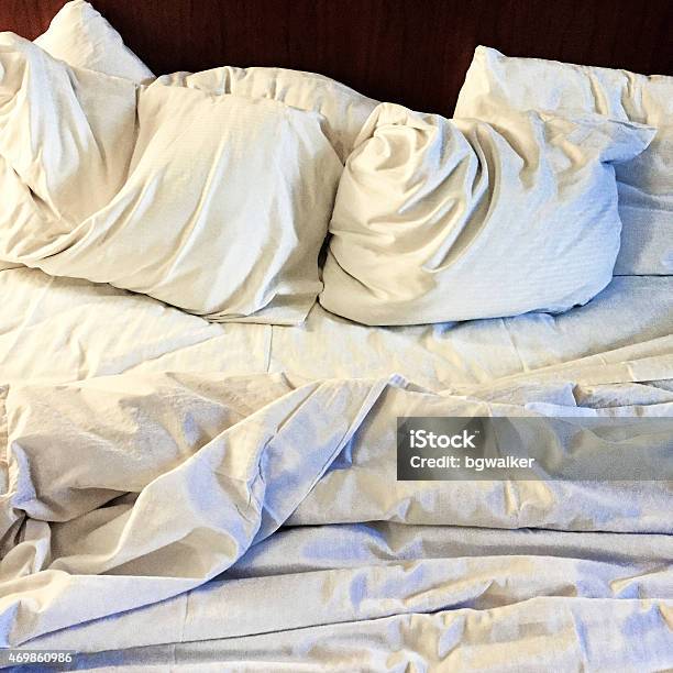 Bed Sheets And Pillows Rumpled And Texture Added Stock Photo - Download Image Now - Dirty, Sheet - Bedding, Bed - Furniture