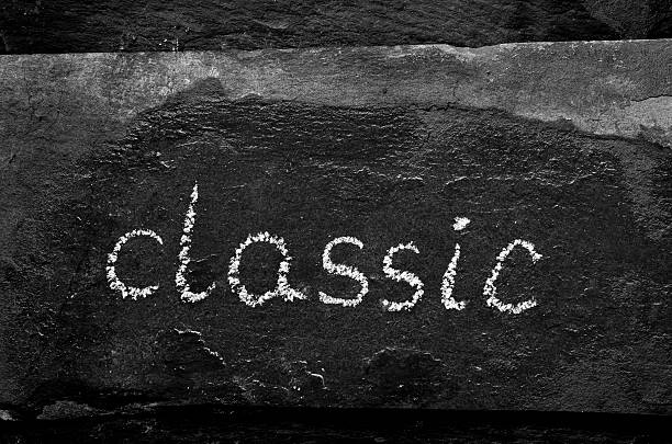 istock The word CLASSIC written with chalk on black stone. 469861052