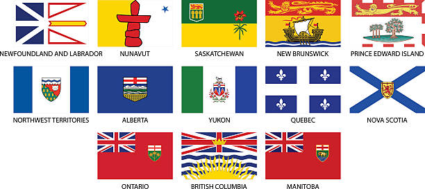 ilustrações, clipart, desenhos animados e ícones de provincial bandeiras do canadá conjunto de ícones - ontario
