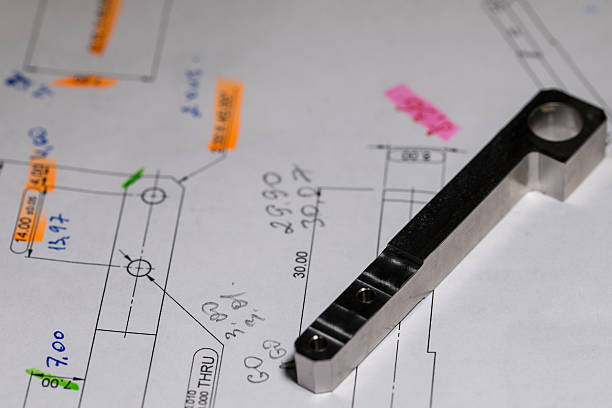istock Ready CNC metal detail on technical drawing sketch with measures 469864440