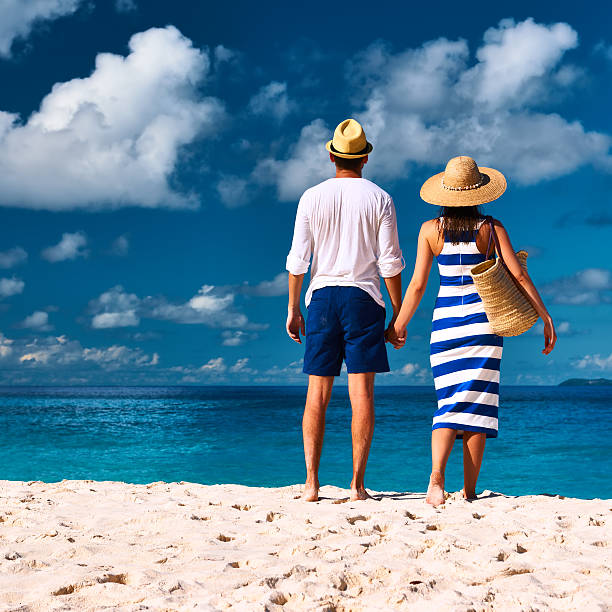 istock Couple on a beach at Seychelles 469864966