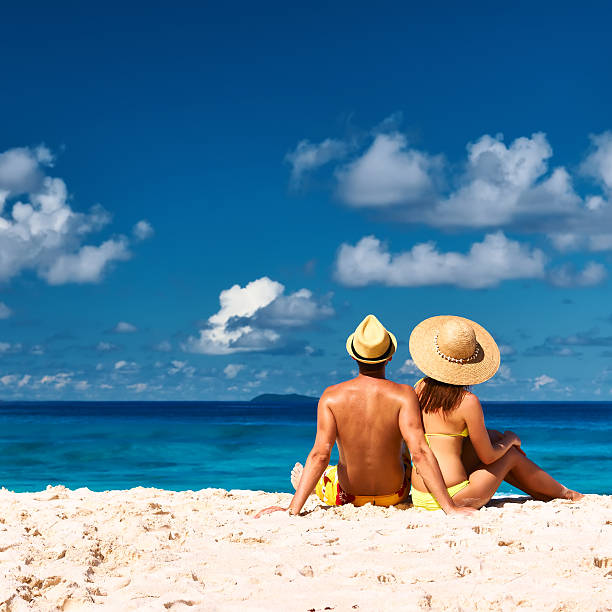istock Couple on a beach at Seychelles 469865024