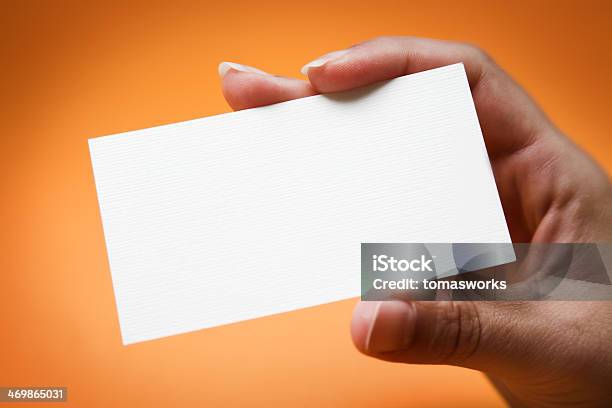 Woman Hand Holding Blank Business Card Stock Photo - Download Image Now - Greeting Card, Holding, Adult