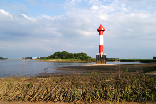 Lighthouse at the river Weser near the city of Bremen in northern Germany.