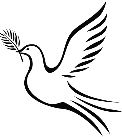 An outline of a dove flying holding a small branch