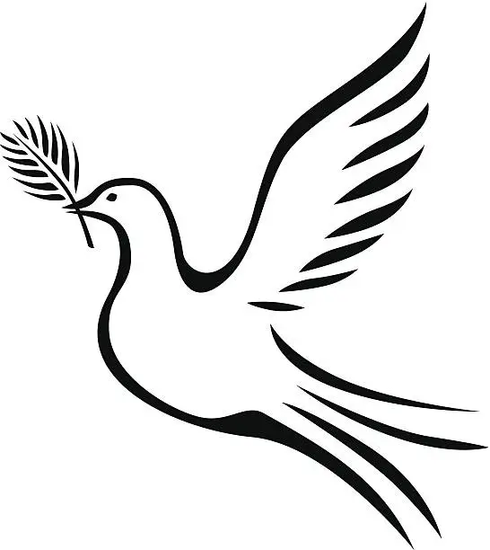 Vector illustration of An outline of a dove flying holding a small branch
