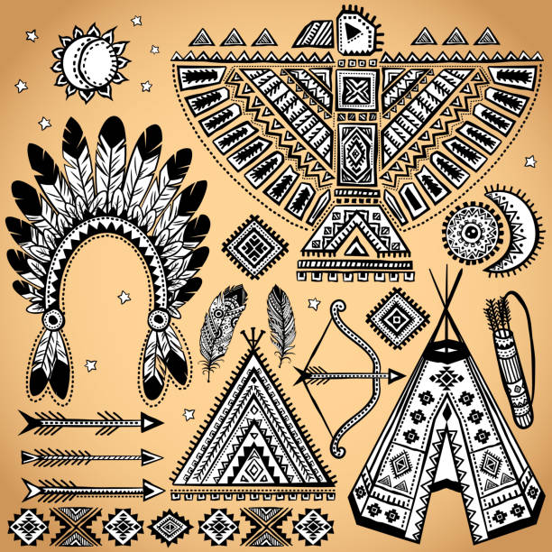istock Vintage set of native American  symbols 469866601
