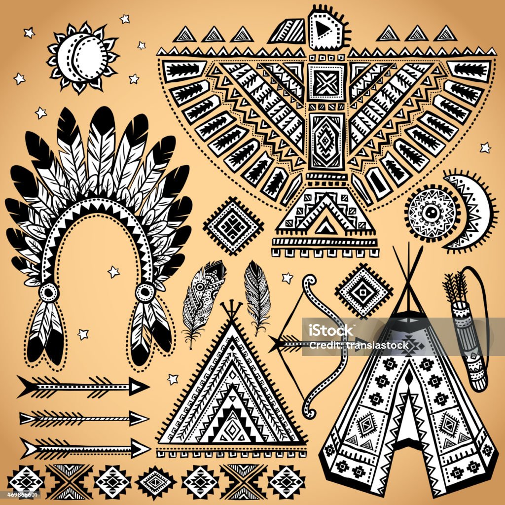 Vintage set of native American  symbols Vintage Tribal native American set of symbols Abstract stock vector