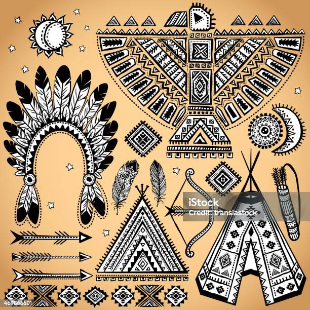 Vintage Set Of Native American Symbols Stock Illustration - Download Image Now - Abstract, Bookmark, Cultures