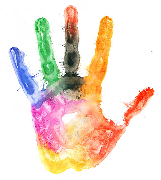 istock Close up of colored hand print on white 469868191