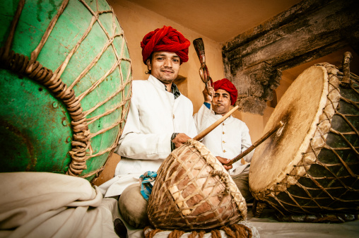 Indian Musicians playing in Amber Fort, Jaipur. India.