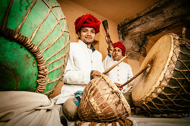Indian Folk Music Indian Musicians playing in Amber Fort, Jaipur. India. rajasthan photos stock pictures, royalty-free photos & images