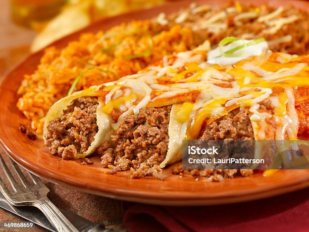Entomadas Or Beef Enchiladas Stock Photo - Download Image Now - Enchilada, Mexican Food, Beef