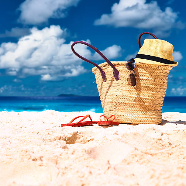 istock Beautiful beach with bag at Seychelles 469869414