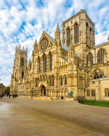 Wide angle view of York Minster, the cathedral in the city centre of York, England, UK.