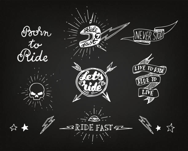 Traditional tattoo biker set Traditional tattoo biker set of design elements motorcycle patterns stock illustrations