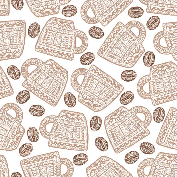 Vector illustration of Coffee Theme Ethnic Seamless Pattern