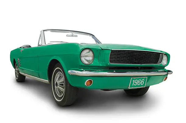 Original Green 1966 Mustang Convertible. Clipping Path on Vehicle. 