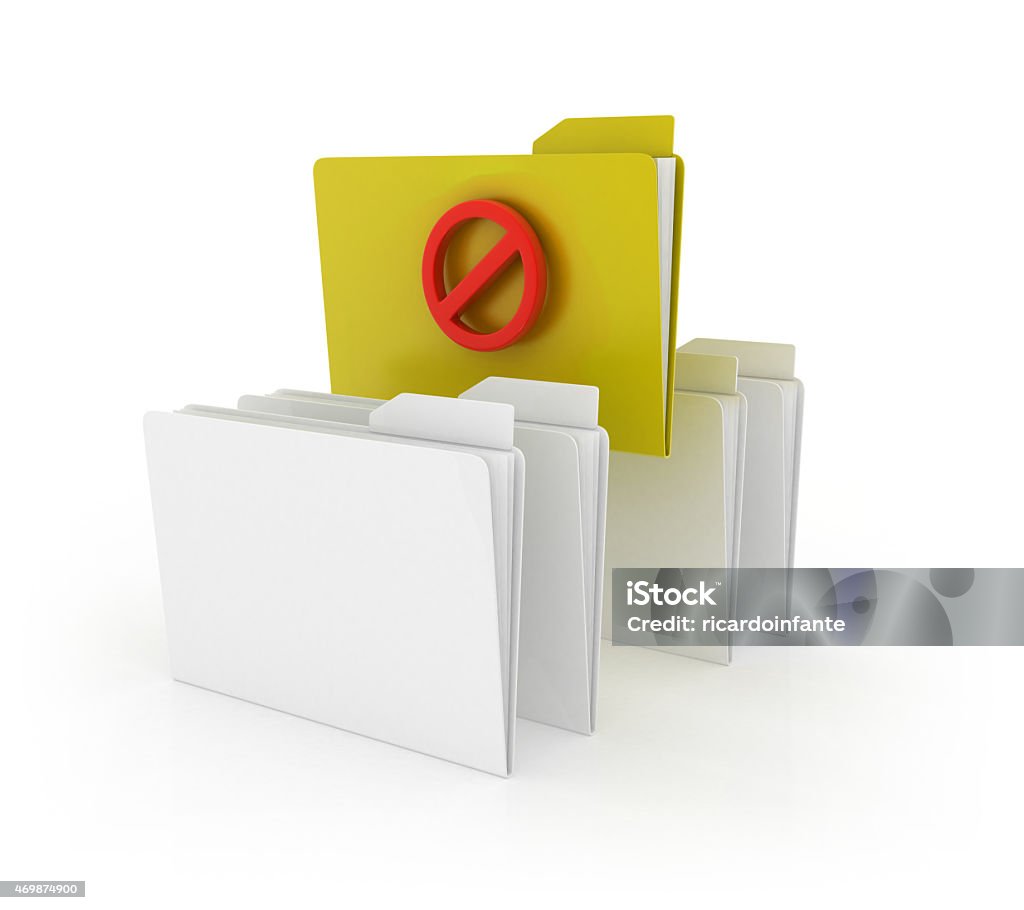 3d folders - forbidden concepto 3d folders - forbidden concepto,  3D Rendering, forbidden concept using white background and simple composition. Lighting with Vray 2015 Stock Photo