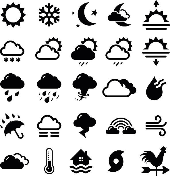 Series of black weather icons in white background Icons for all seasons and weather forecasts. Vector format for video, mobile apps, Web sites and print projects. See more in this series.  snowflake shape clipart stock illustrations