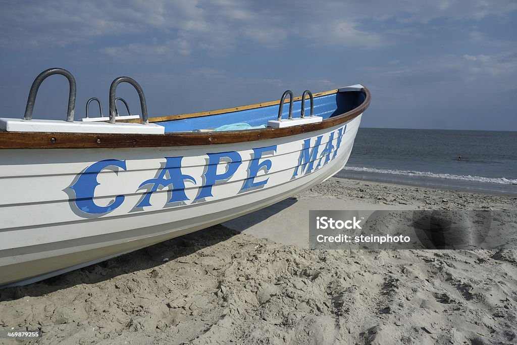 Cape May New Jersey Life Boat Lifeguard boat on the beach at Cape May, New Jersey. Cape May County Stock Photo