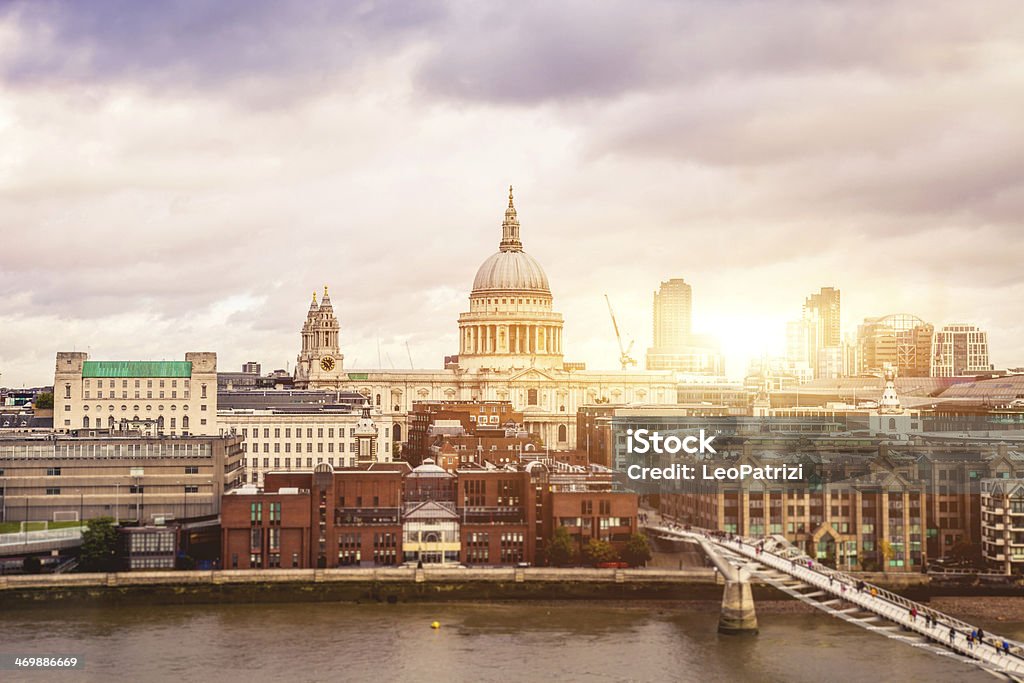St. Paul Cathedral in London St. Paul Cathedral in London, aerial view. London Millennium Footbridge Stock Photo