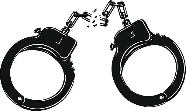 Vector illustration of Escaping Handcuffs to Freedom