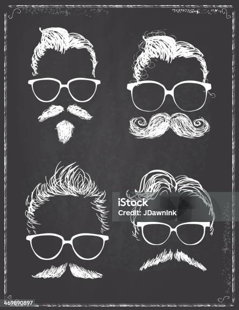 Set Of Gentleman Hipster Features On Chalkboard Stock Illustration - Download Image Now - Movember, Vector, Chalk - Art Equipment