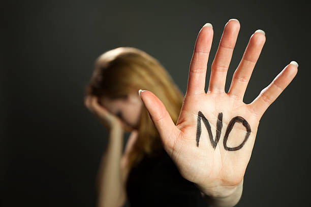 When a Woman says No, She Means It When a woman says no, she means no.  Use this image to help stop violence against women! single word no stock pictures, royalty-free photos & images