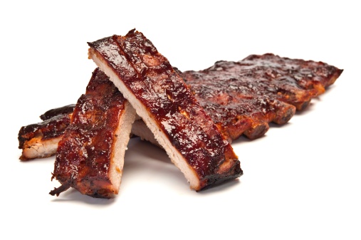 Pork ribs smothered in barbecue sauce