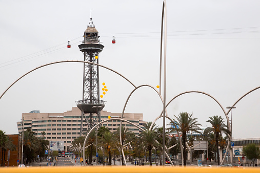 Barcelona, Spain – November 08, 2014: Symbolically launched yellow balloons, flying by \