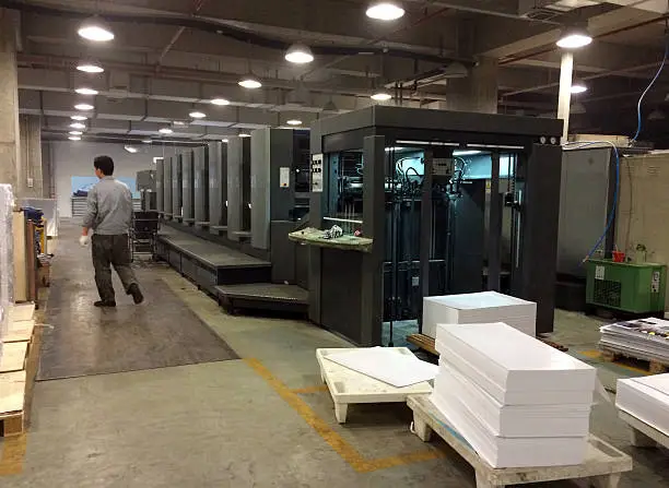 Printing job shop .This is an 8-color Heidelberg printing presses