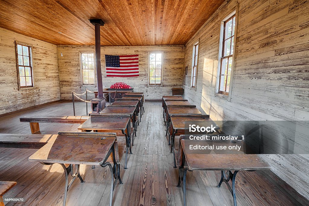 Interior of the historic one-room School in Dothan, Alabama Dothan, Alabama, USA - January 17, 2015 :  Interior of the historic one-room School in the Dothan's Landmark Park.  Alabama - US State Stock Photo