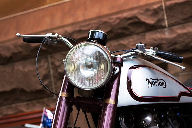 Sydney, Australia - January 26, 2014: Sydney College Street, Australia day. Celebrating Australia day on Sydney's streets was public dispaly of cars and motorcycles. Closeup front view of old Norton motorcycle. Norton Motorcycle Company is a British motorcycle marque.