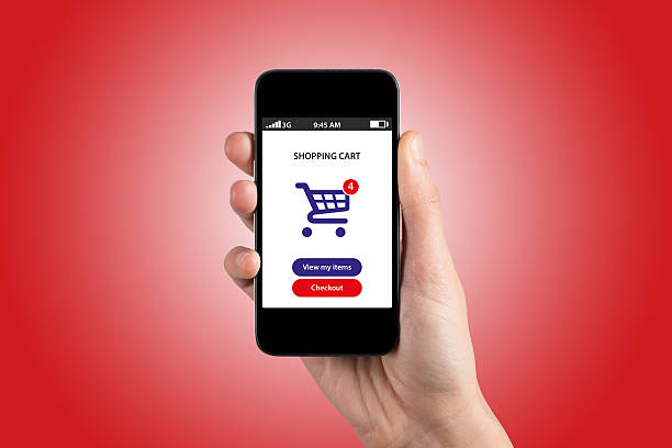 istock hand holding smartphone with online shopping application on a screen 469900533
