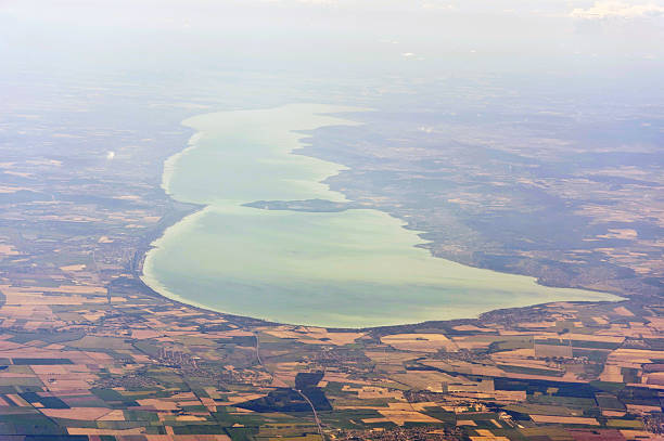 Aerial image of Lake Balaton stock photo