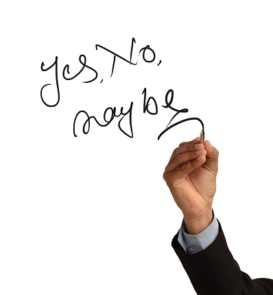 Yes, No, May be - hand isolated over white