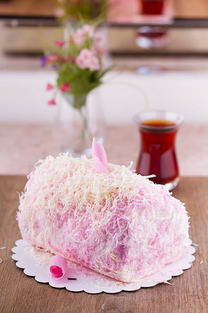 White Furry Fruit Cake on Strawberry