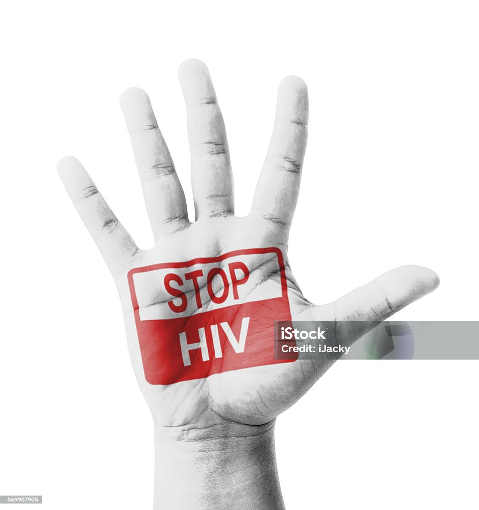 Ouvert de lever la main, arrêt signe du VIH peint - Photo de SIDA libre de droits
