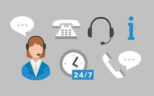 Call center icons vector set on grey