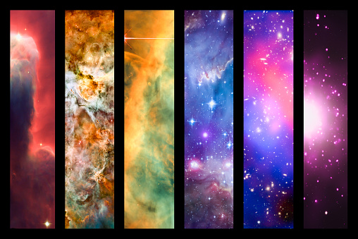 Space nebula and galaxy rainbow collage - elements of this image are provided by NASA