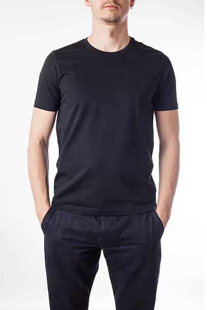 istock Man modeling a black t-shirt ready for graphic design 469912482