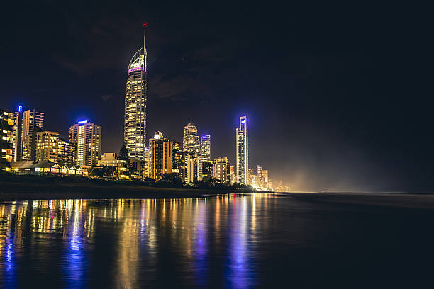 Misty nighttime depiction of the Gold Coast stock photo