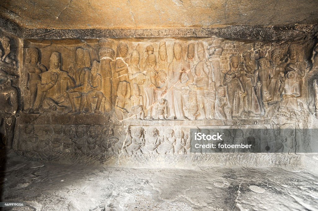 Statues on Ellora caves near Aurangabad in India Statues on Ellora caves near Aurangabad, Maharashtra state in India 2015 Stock Photo