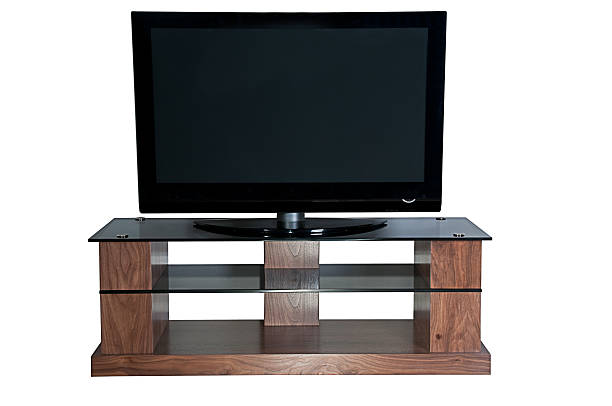 istock Modern Walnut Wooden Cabinet with TV isolated on white 469920391