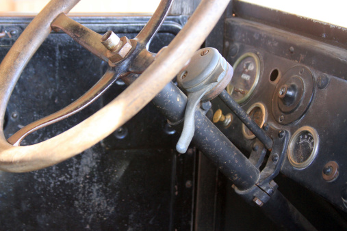 THe drivers area of an early 1900's pick-up.