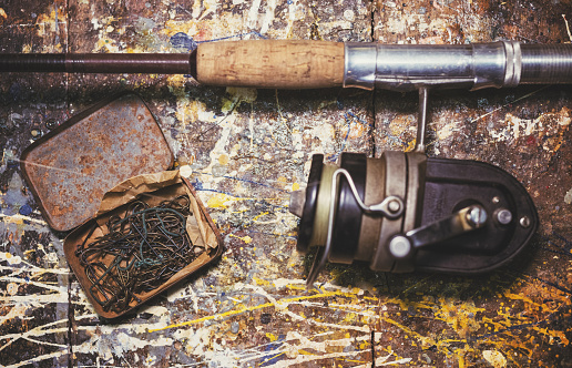 Vintage Fishing Tackle Stock Photo - Download Image Now - Fishing Reel,  Rusty, 2015 - iStock