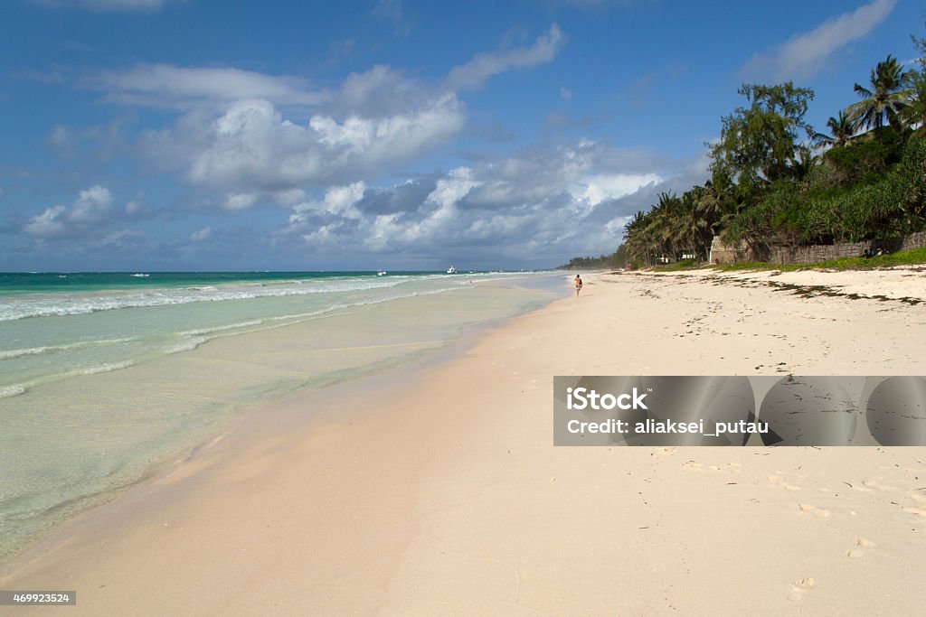 Tropical beach with white coral sand Diani beach in Kenya, Mombasa region Beach Stock Photo