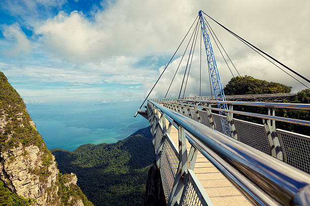 sky bridge langkawi vue panoramique - tropical rainforest elevated walkway pulau langkawi malaysia photos et images de collection