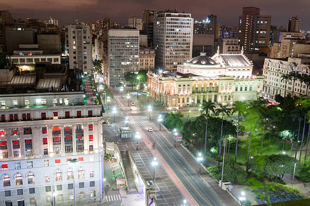 Sao Paulo city, Brazil Night view of the city Sao Paulo, Municipal Theatre of Sao Paulo and shopping light Anhangabáu stock pictures, royalty-free photos & images